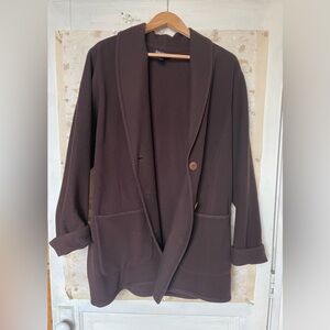 Eileen Fisher Dark Brown Boiled Wool Blazer L